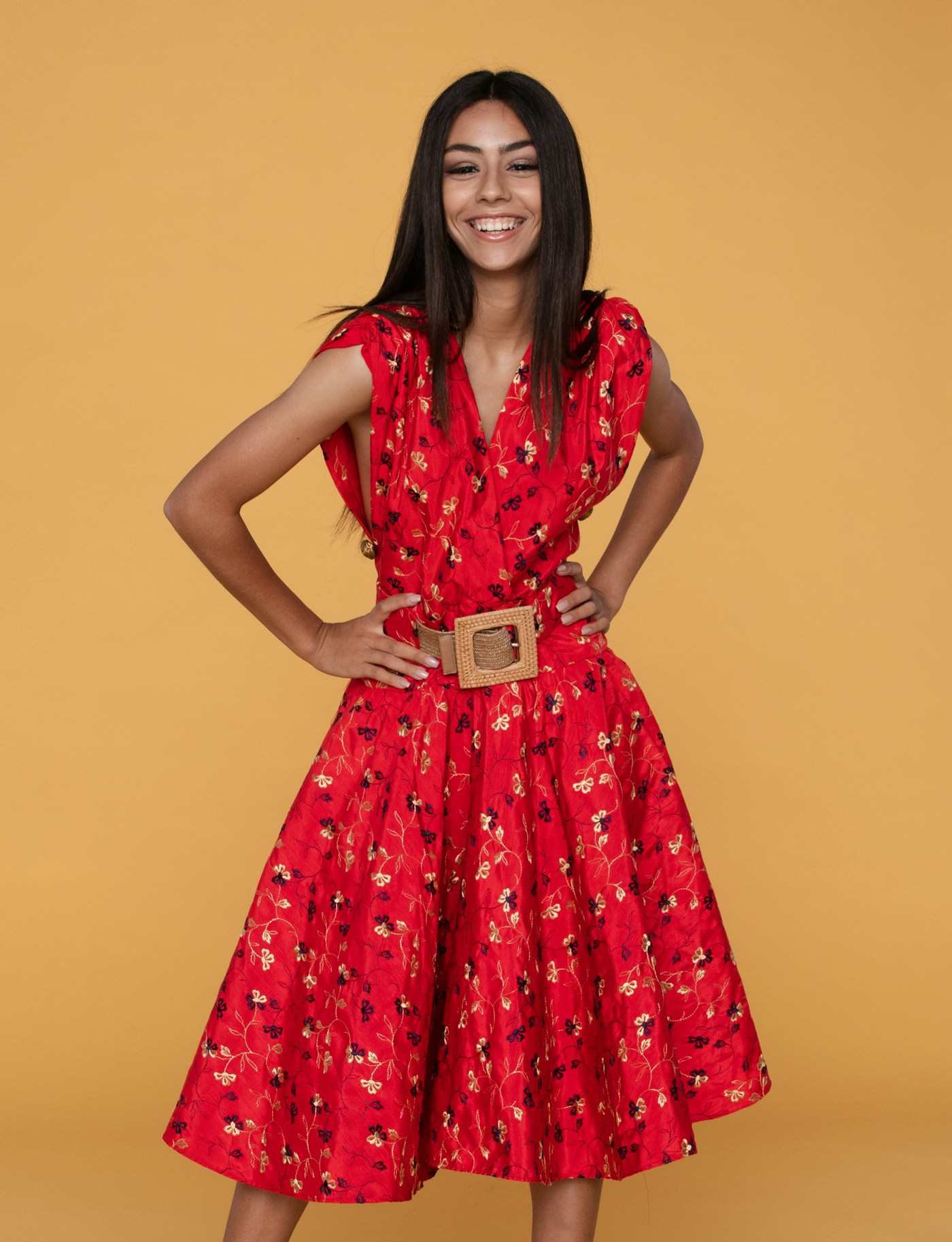 Calle Ocho Floral Dress — Coral midi dress